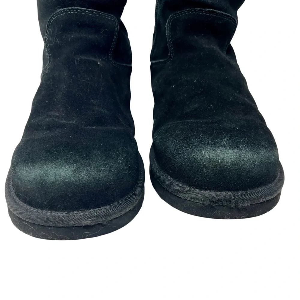 UGG Black Suede Zip Sunshine Tall Boots‎ Sz 6 Shearling Winter Snow Classic 90s